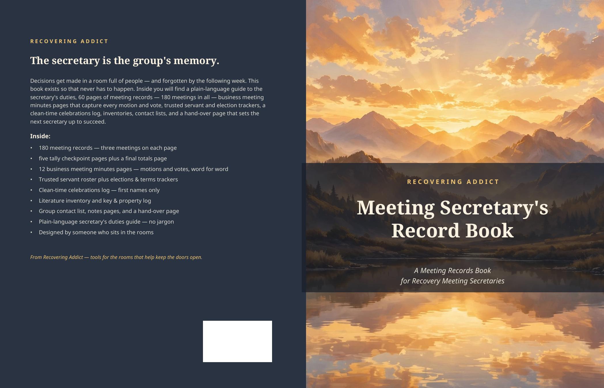 Wraparound cover of the Meeting Secretary's Record Book