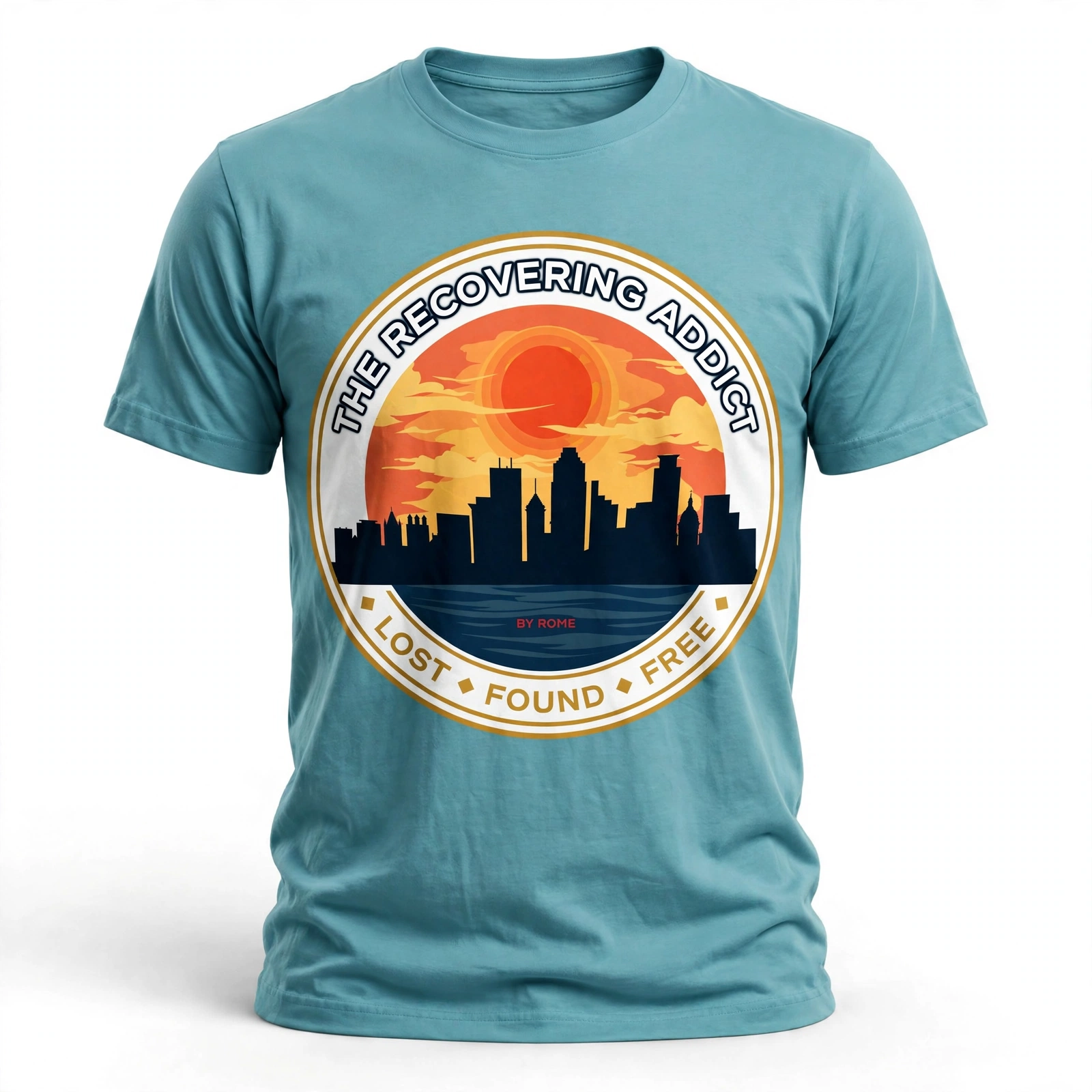 Aqua THE RECOVERING ADDICT emblem T-shirt